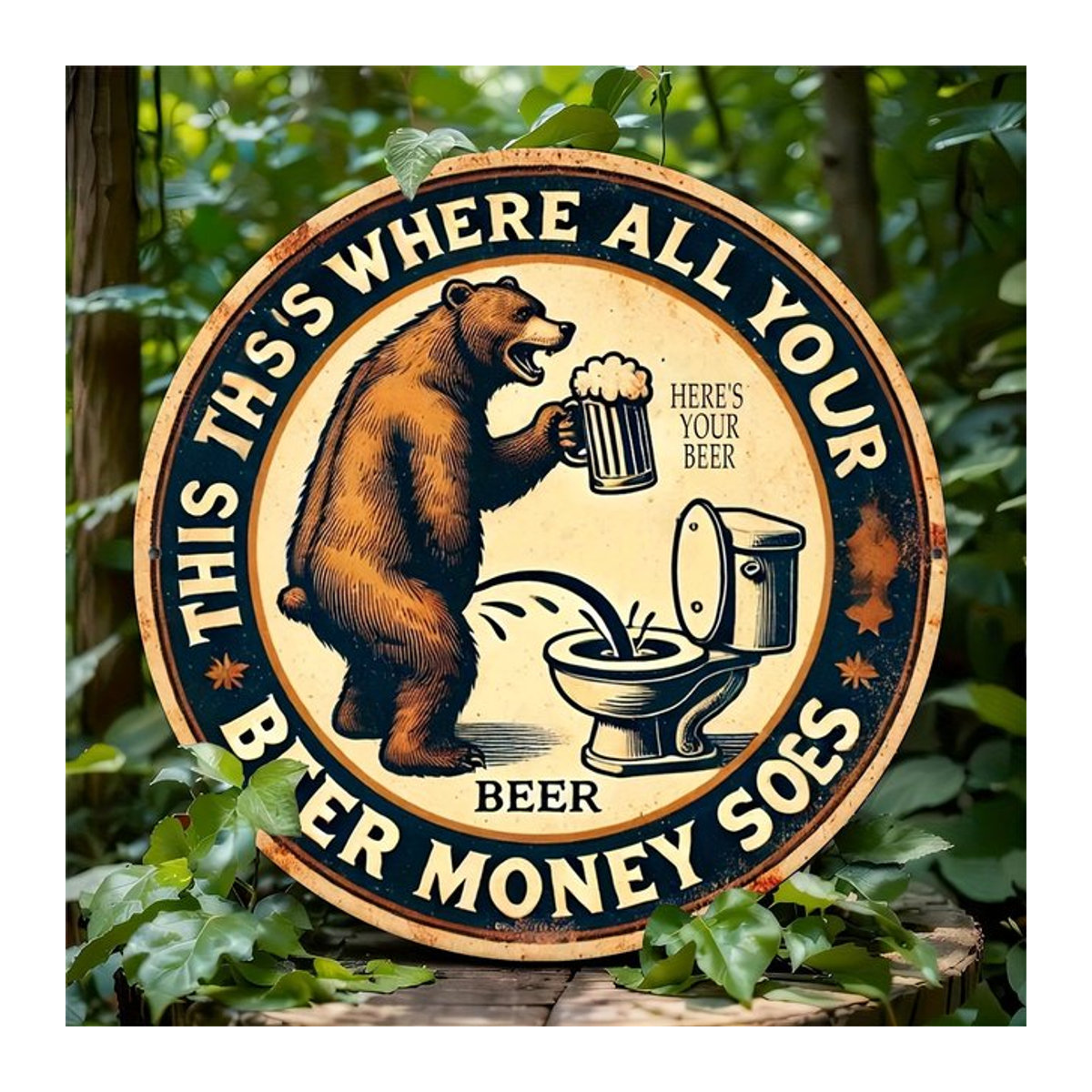 Humorvolles Vintage-Aluminiumschild Alle Ihre Biergeld ist hier als rustikale Wanddekoration für Bar und Zuhause, Farbe: Beige, B/T/H: 19,81 x 19,81 x 19,81 cm - Bild 1