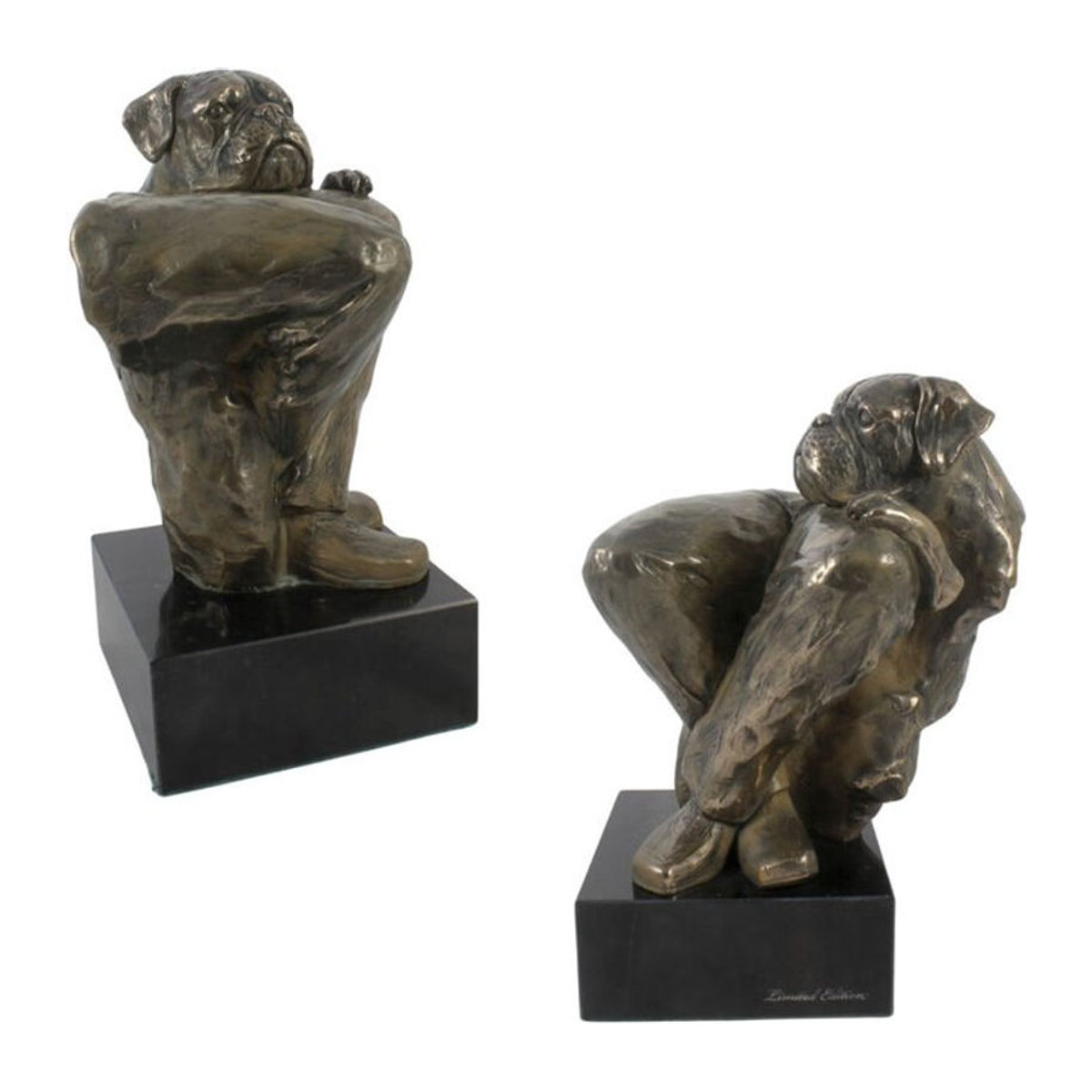 Hundestatuette Boxer III von Art-dog als Skulptur auf Steinsockel in Bronze und Braun - Bild 1