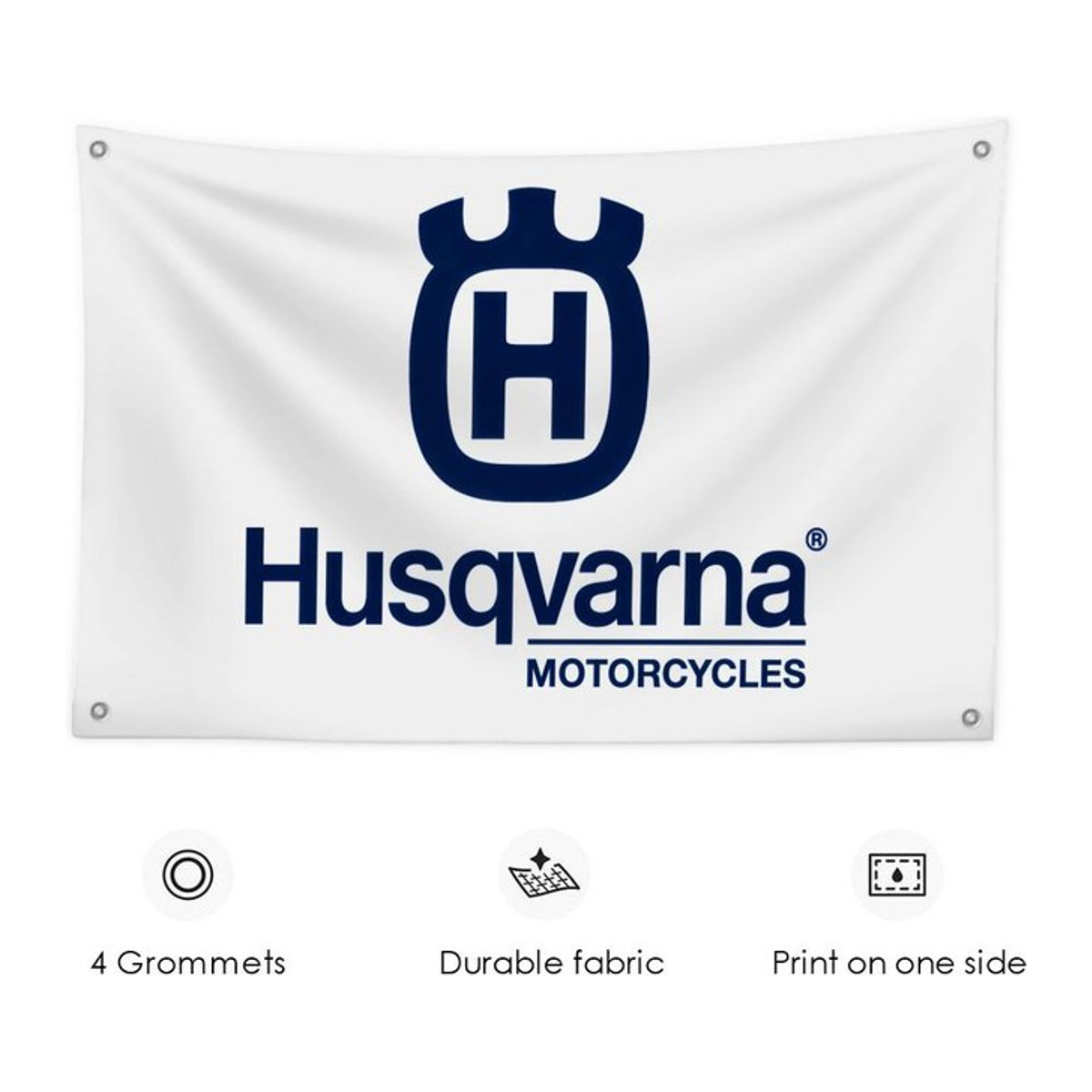 Husqvarna Logo Wandbehang Textil Banner in Schwarz Weiß B: 60 cm, H: 90 cm - Bild 1