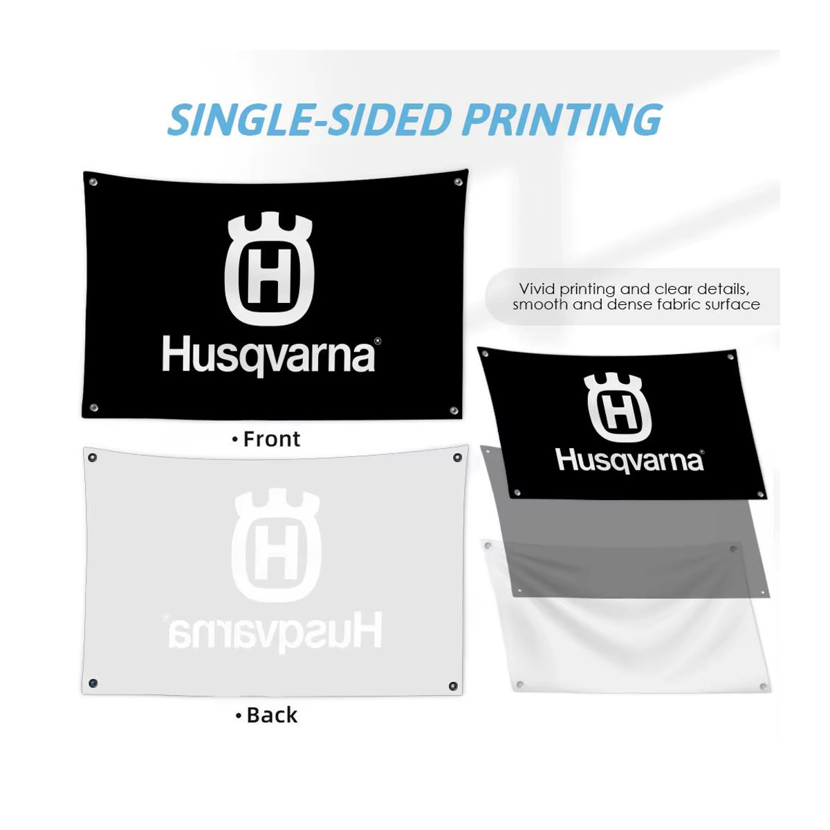 Husqvarna Logo Wandbehang Textil Banner in Schwarz Weiß B: 60 cm, H: 90 cm - Bild 2
