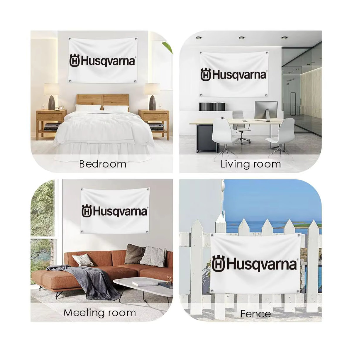 Husqvarna Logo Wandbehang Textil Banner in Schwarz Weiß B: 60 cm, H: 90 cm - Bild 3