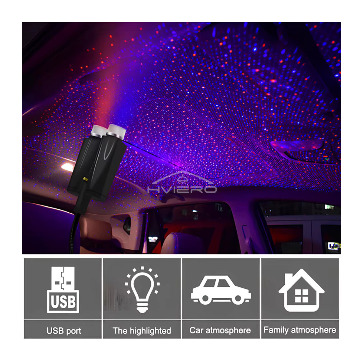 HVIERO LED Sternenhimmel Projektor für das Auto mit USB-Anschluss zur Dekoration in Schwarz - Bild 4