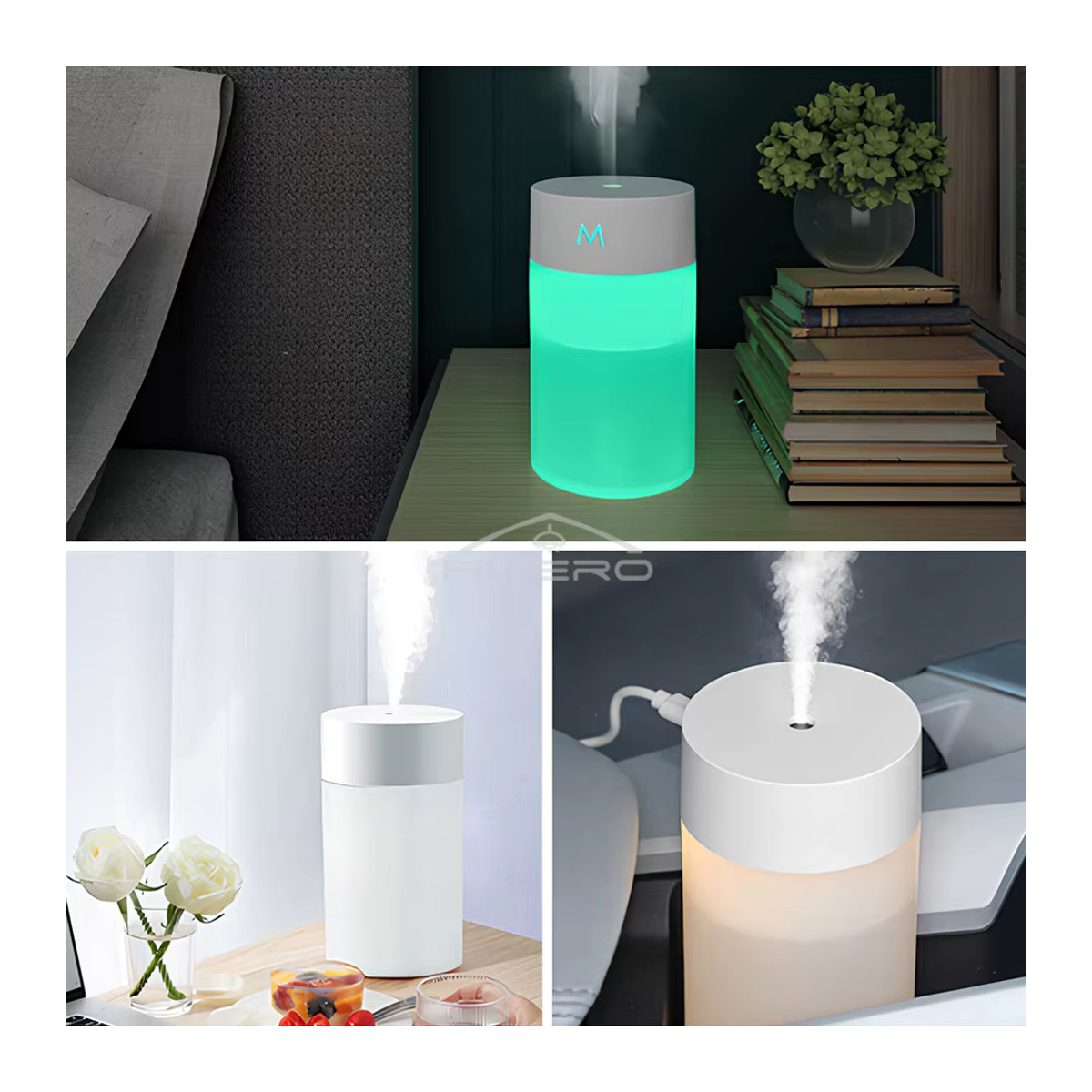 HVIERO Ultraschall Luftbefeuchter Mini Aromatherapie Diffusor mit LED Lampe, 260ml, Weiß - Bild 2