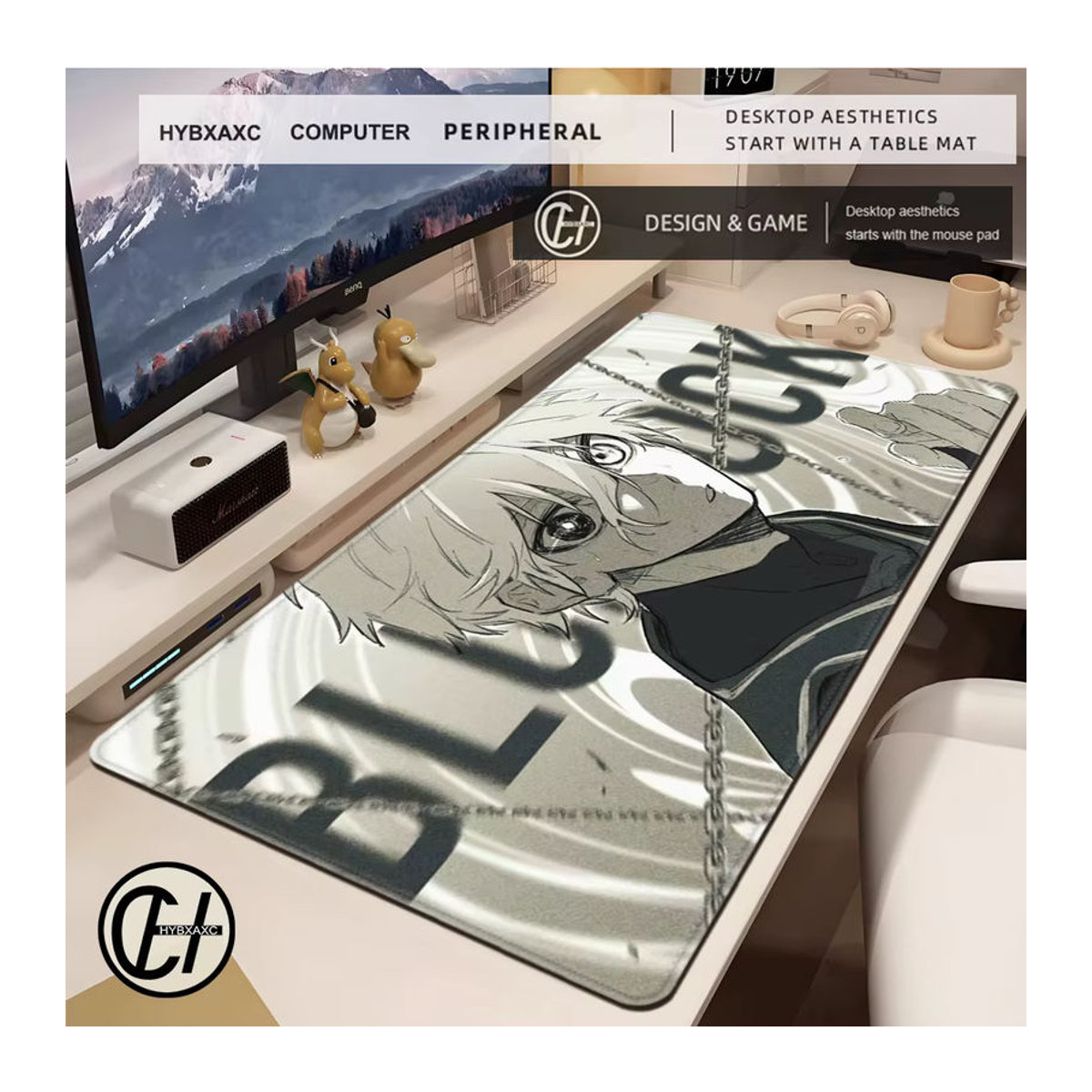 HYBXAXC Blue Lock Anime Mauspad XXL, rutschfestes Gamer Mauspad aus Gummi und Textil, mehrfarbig, B/T: 90 x 40 cm - Bild 2