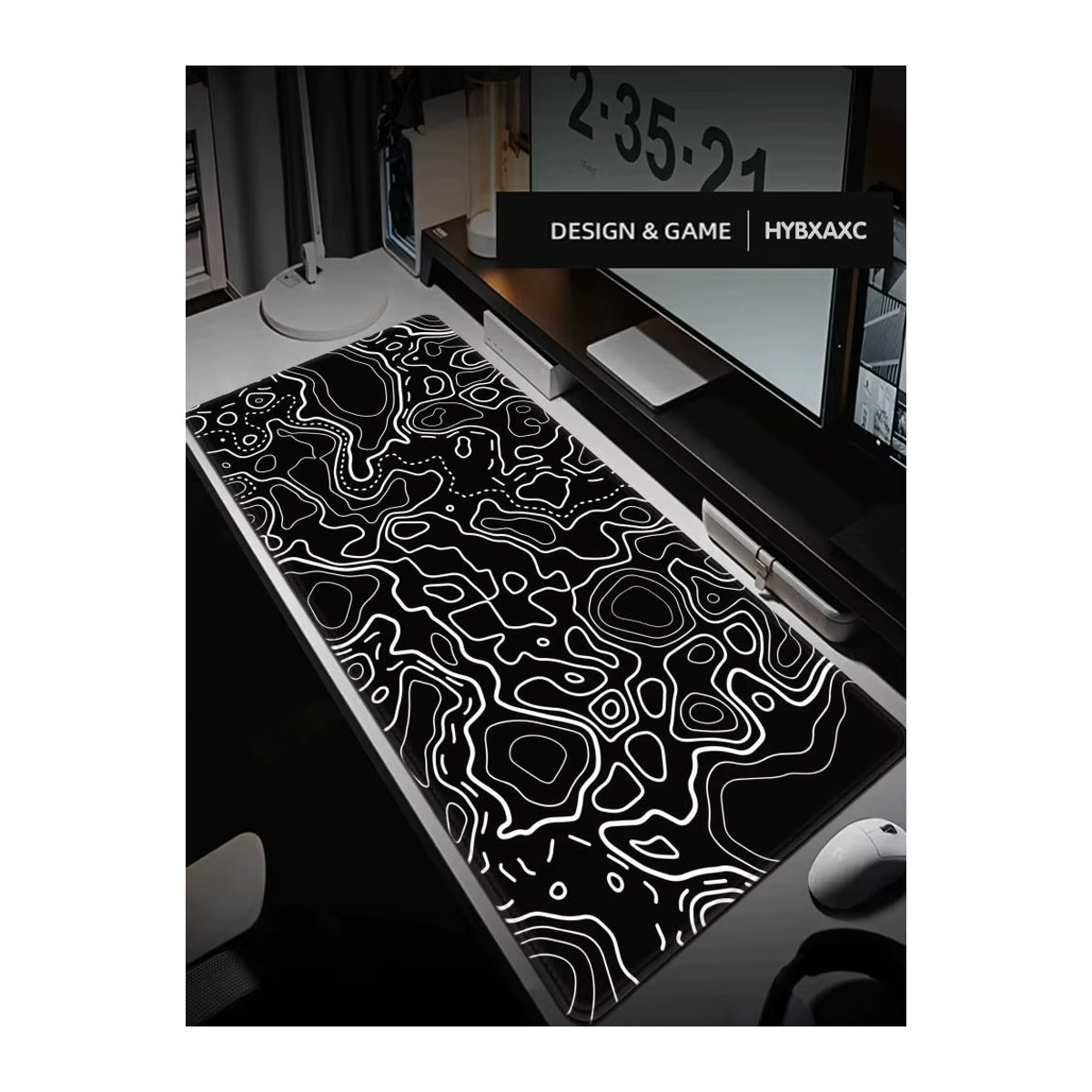 HYBXAXC Mauspad mit topografischem Kartenmuster in Schwarz-Weiß, rechteckige Tischmatte für Gaming und Büro, B: 120 cm, T: 40 cm - Bild 6