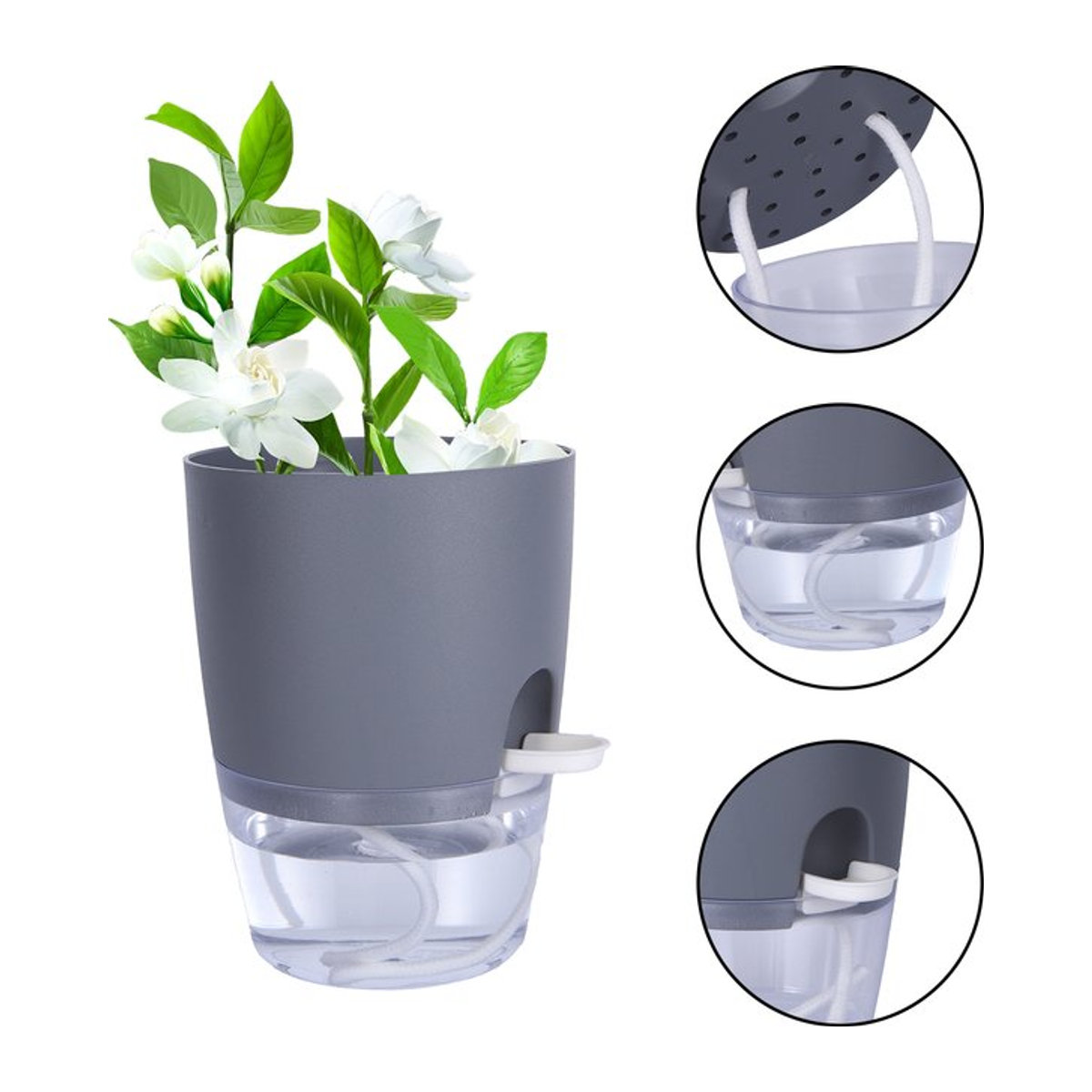 Hydrokultur Topf mit Selbstbewässerung und Baumwollseil für den soilless Anbau B/T/H: 15,3 x 10,5 x 8,2 cm - Bild 1