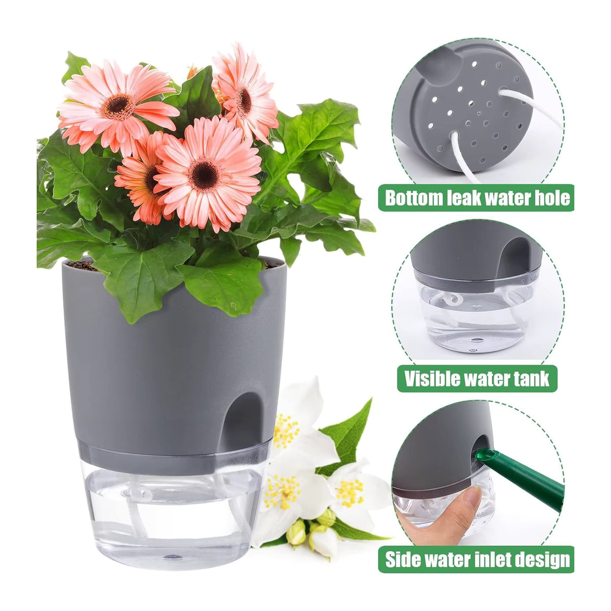 Hydrokultur Topf mit Selbstbewässerung und Baumwollseil für den soilless Anbau B/T/H: 15,3 x 10,5 x 8,2 cm - Bild 4