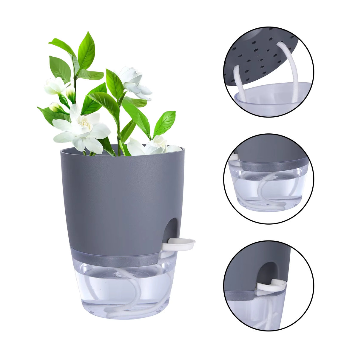 Hydrokultur Topf mit Selbstbewässerung und Baumwollseil für den soilless Anbau B/T/H: 15,3 x 10,5 x 8,2 cm - Bild 7