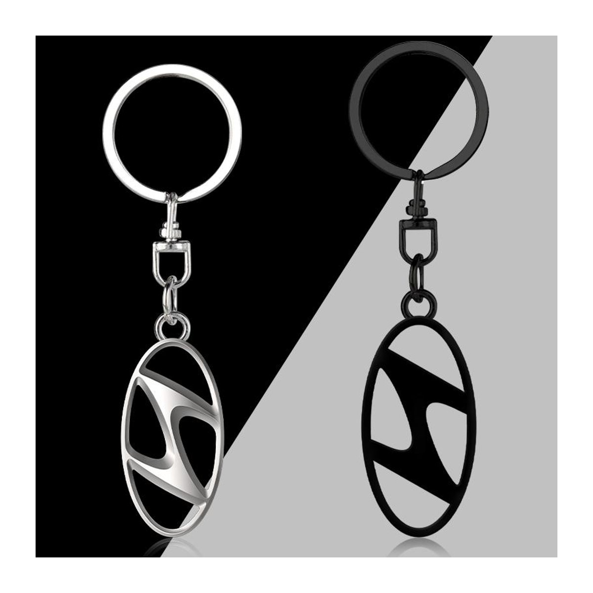 Hyundai Auto Emblem Schlüsselanhänger aus Zinklegierung in Silber für Santa Fe, Sonata, Solaris, Azera, Creta, I30, Ix25, Tucson und IX35 - Bild 3