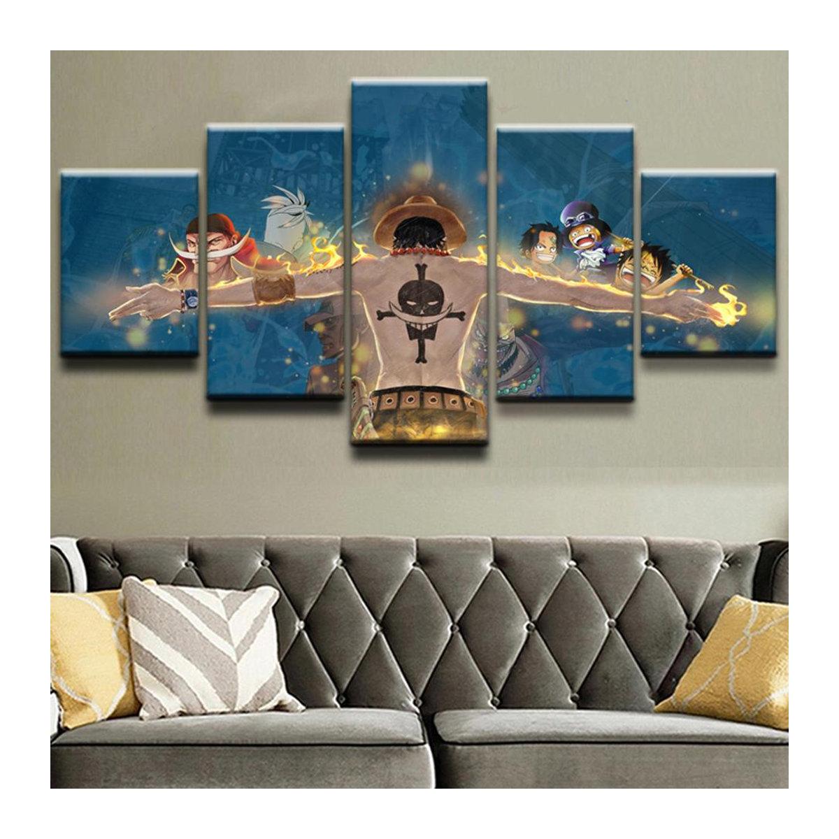 iaidegou-4 Anime Fire Fist Ace Wandkunst Set aus 5 Leinwandbildern, mehrfarbig, modern, Rahmenlos - Bild 2