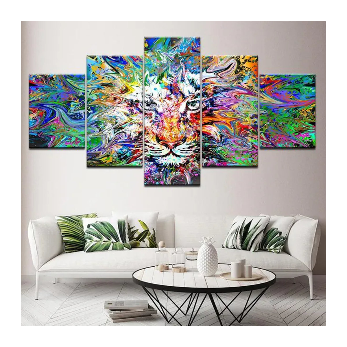 iaidegou-7 Wandkunst Set aus 5 Teilen mit Aquarell Tier-Motiven auf Leinwand, modernes mehrfarbiges Poster im Querformat, rahmenlos, B/H: 20 x 35 cm (2 Stück), 20 x 45 cm (2 Stück) und 20 x 55 cm (1 Stück) - Bild 1