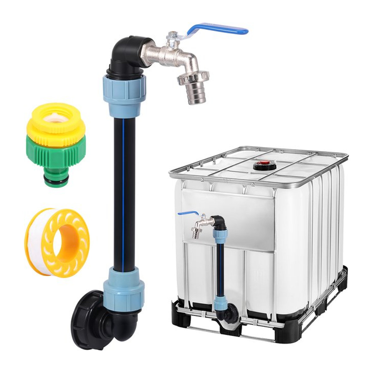 IBC Adapter 3/4 Zoll Auslasshahn aus Zinklegierung für 1000L Regenwassertanks in Schwarz und Silber - Bild 1