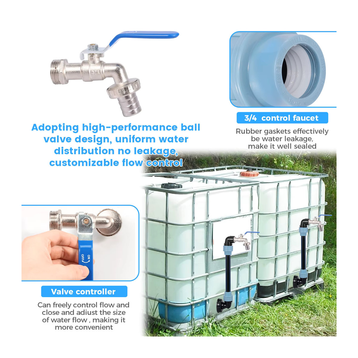 IBC Adapter 3/4 Zoll Auslasshahn aus Zinklegierung für 1000L Regenwassertanks in Schwarz und Silber - Bild 5