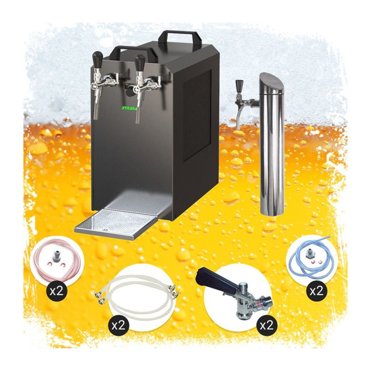 ich-zapfe Untertheken Komplett Set mit Zapfanlage STREAM 80K, Luftpumpe, Bierkoffer, 2-leitigem Durchlauf-Trockenkühler, NC Adapter und KeyKeg Zapfkopf - Bild 1