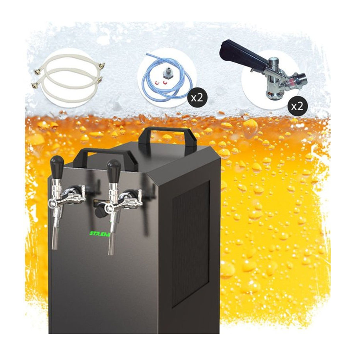 ich-zapfe Zapfanlage STREAM 80K Komplett-Set mit Luftpumpe, Bierkoffer, 2-leitigem Durchlauf-Trockenkühler und Kombi- sowie Korb-Zapfkopf in Schwarz - Bild 1