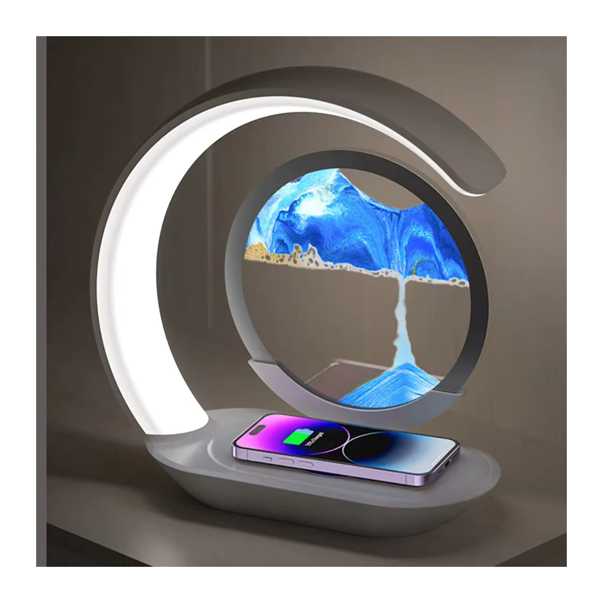 ICSATMA Tischlampe mit 3D Sanduhr Sandmalerei und USB Wireless Charging in Weiß - Bild 1