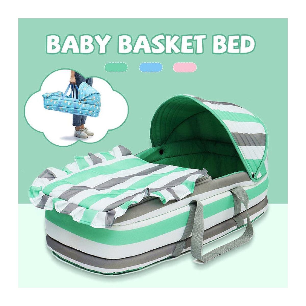 Ideal World Babywiege aus Massivholz für Neugeborene als Reisebett in Blau, Grün oder Rosa - Bild 2