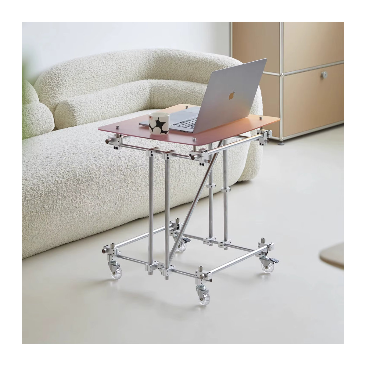 Idosliving Couchtisch im Mid-Century Design, quadratisch, Braun mit Acrylkante und transparenten Elementen - Bild 4