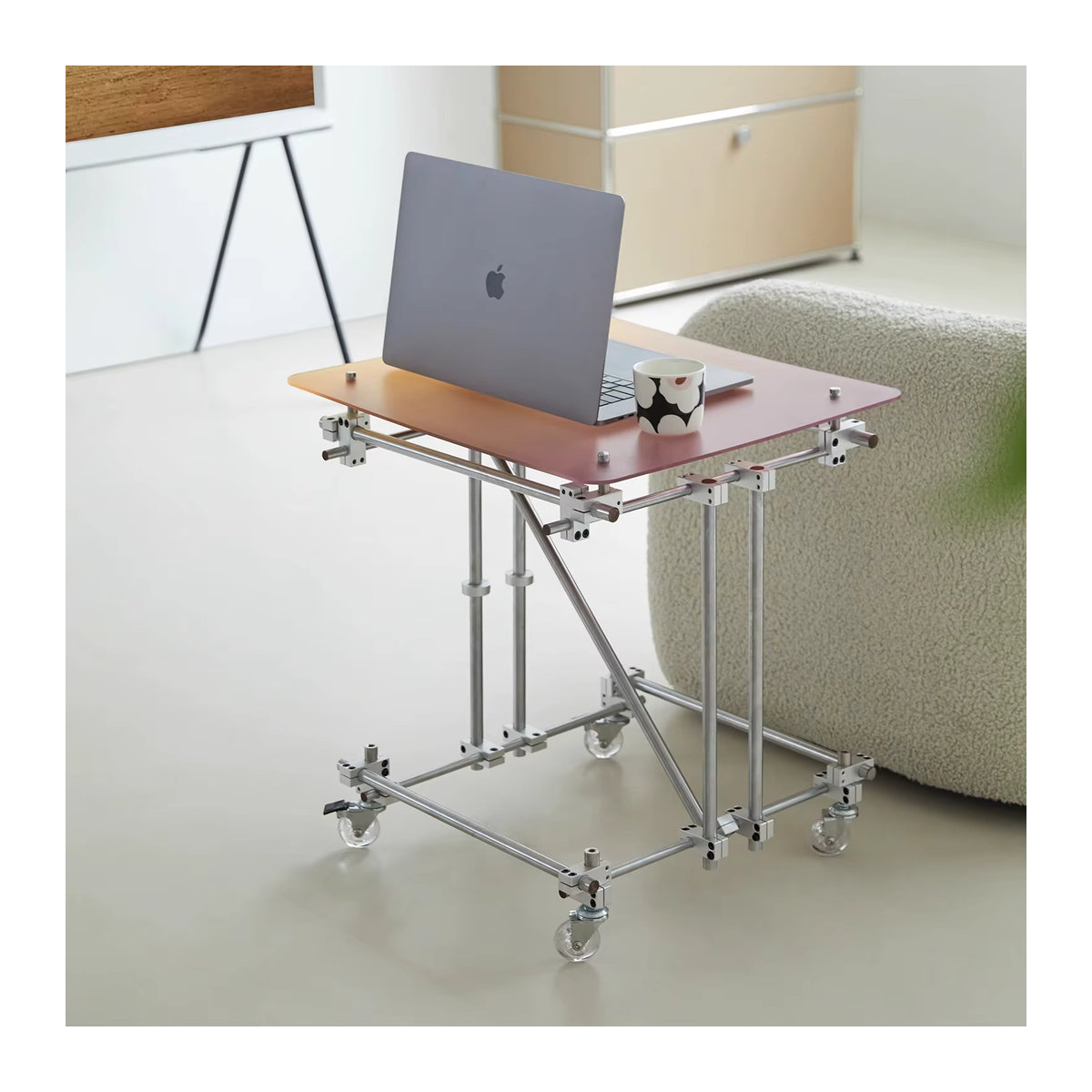 Idosliving Couchtisch im Mid-Century Design, quadratisch, Braun mit Acrylkante und transparenten Elementen - Bild 5
