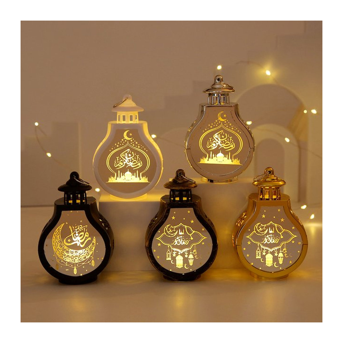 IEEYEEY LED Ramadan Laterne mit Stern und Mond in Gold und Bunt für Eid Mubarak und Eid Al-Fitr Dekoration - Bild 1