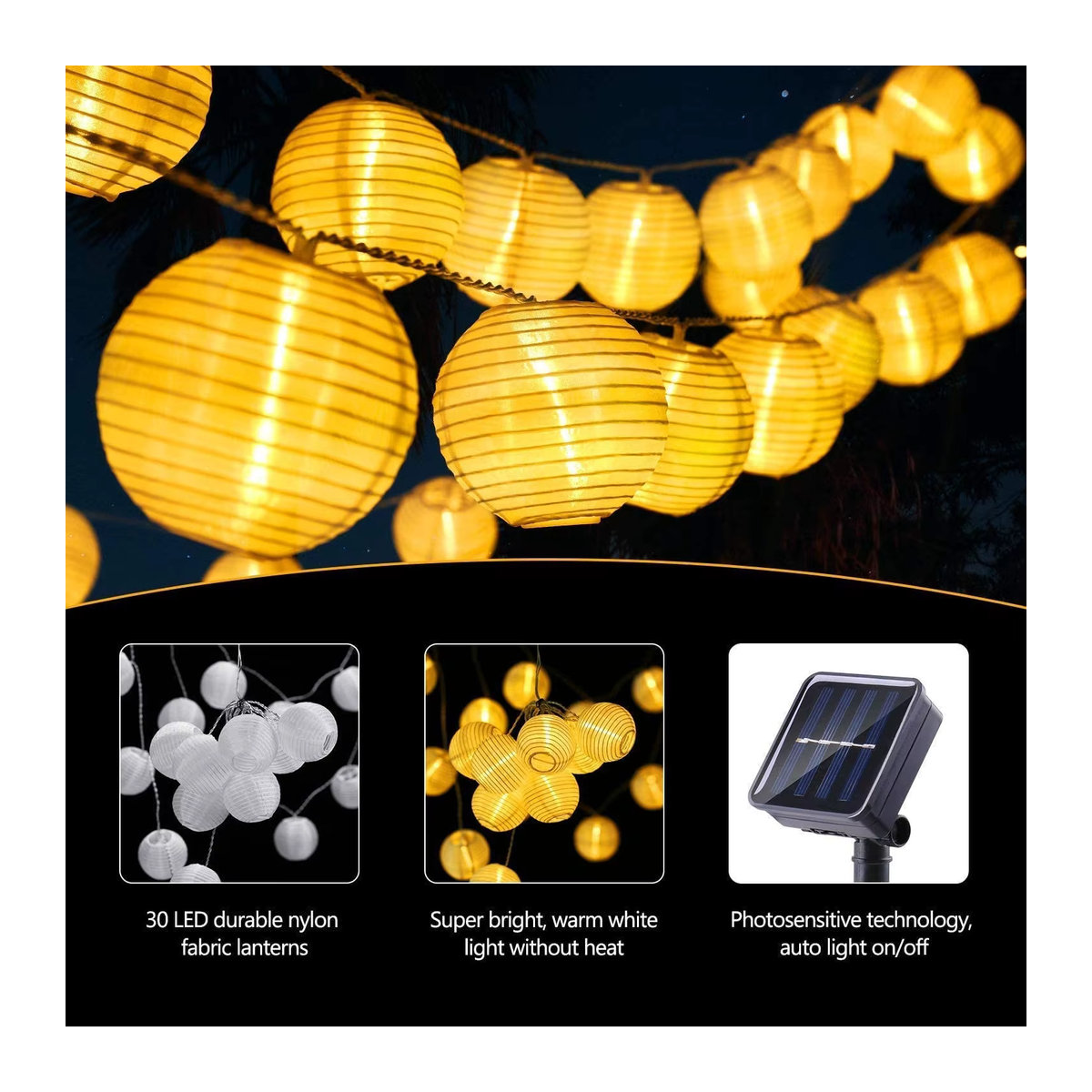 IEEYEEY LED Solar Laterne Lichterkette im Bohemian Stil in Gelb für Garten und Outdoor-Dekoration - Bild 1
