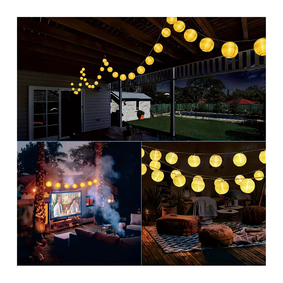 IEEYEEY LED Solar Laterne Lichterkette im Bohemian Stil in Gelb für Garten und Outdoor-Dekoration - Bild 2