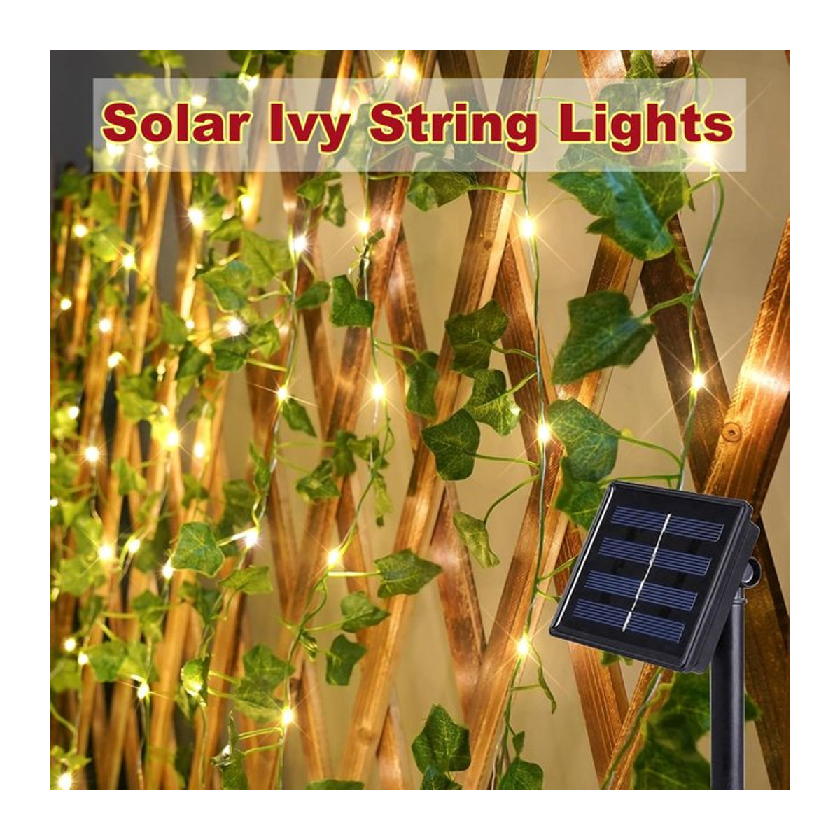 IEEYEEY LED-Solar-Ranken-Lichterkette mit künstlichen Efeublättern, wasserdicht, 8 Modi für Garten, Hochzeit und Außenbereich - Bild 1