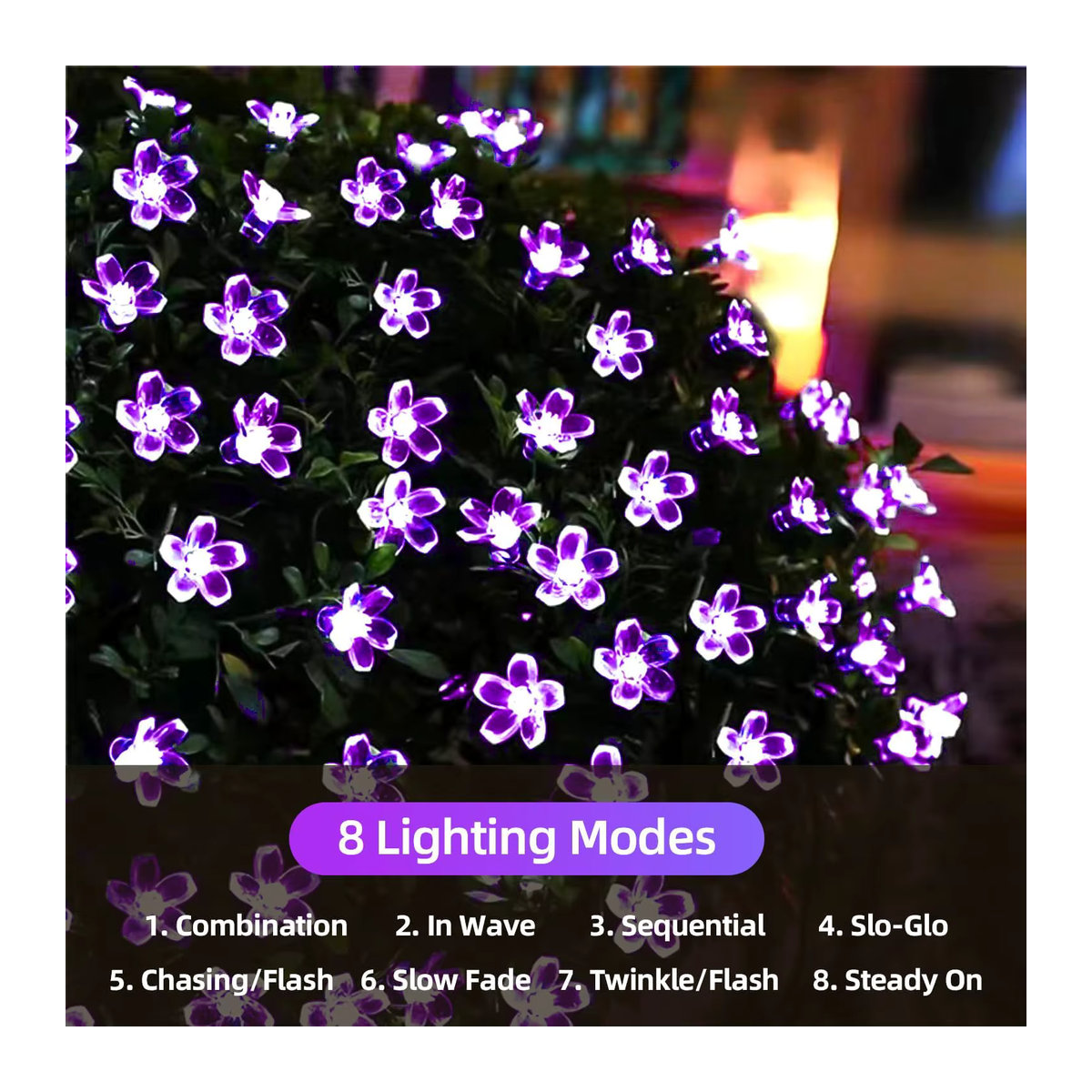 IEEYEEY Solar-LED-Lichterkette Kirschblüten in Rosa mit 8 Beleuchtungsmodi für Außenbereich, Camping und Dekoration - Bild 2