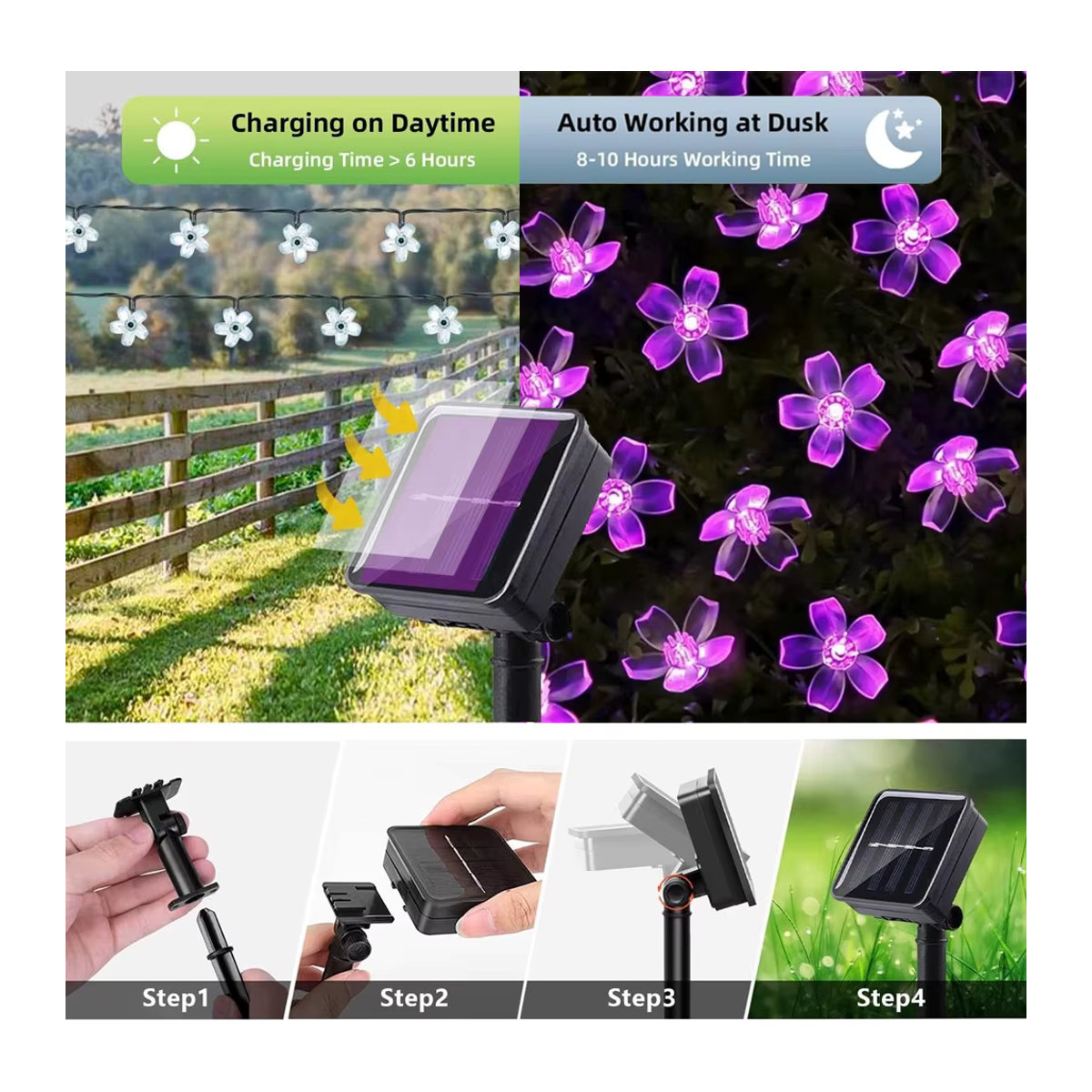 IEEYEEY Solar-LED-Lichterkette Kirschblüten in Rosa mit 8 Beleuchtungsmodi für Außenbereich, Camping und Dekoration - Bild 4