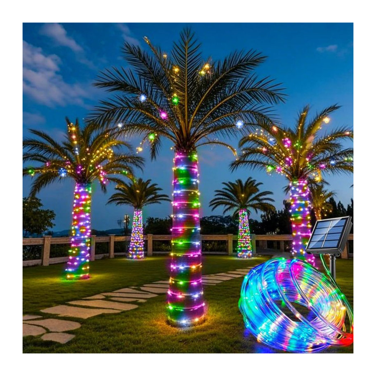 IEEYEEY Solar-Lichterkette für den Außenbereich mit bunten LED-Röhren, wasserdichte LED-Lichterkette für Garten, Baum und Zaun - Bild 1
