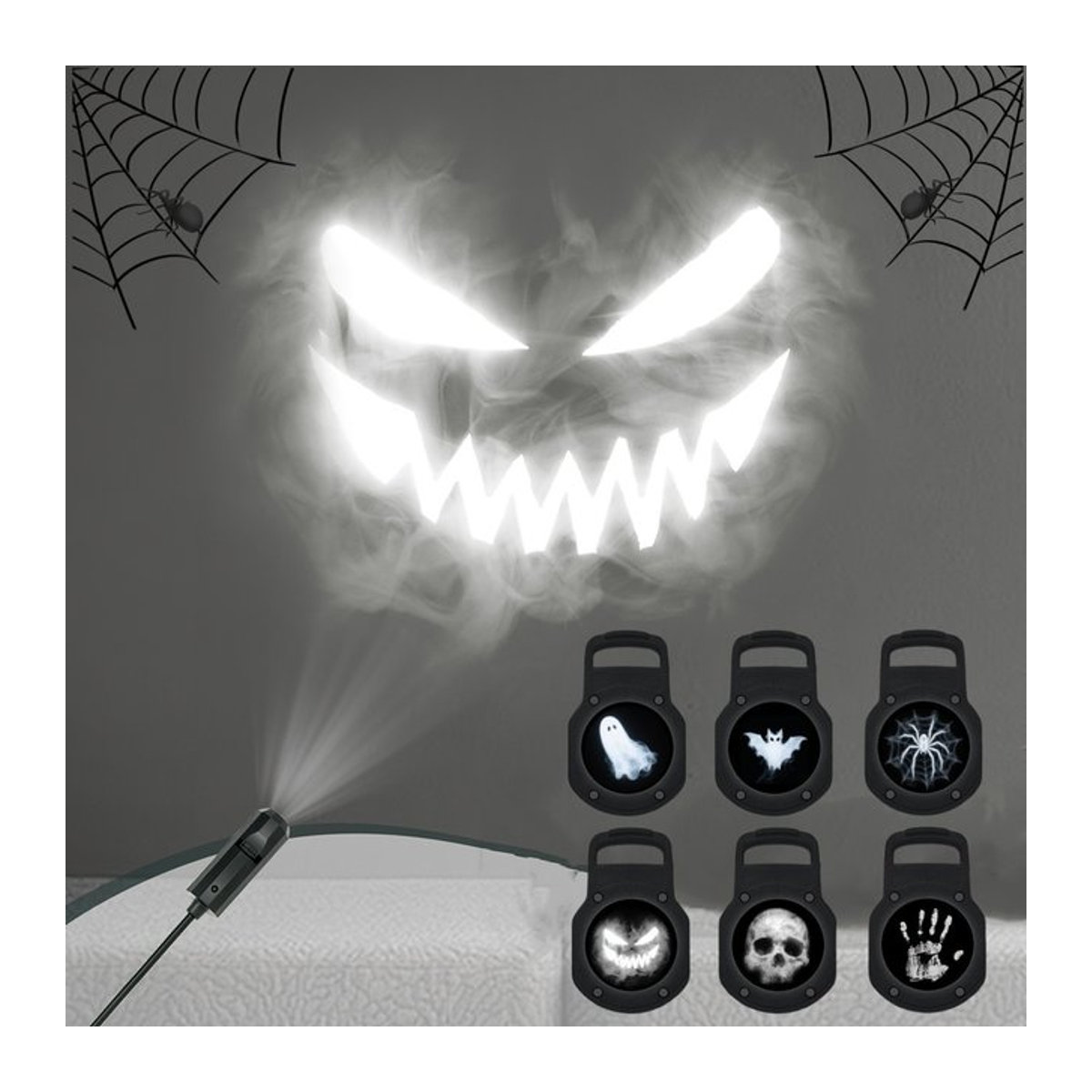 IEEYEEY USB-Projektorlicht Halloween Geisterschädel Schwarz LED-Projektorlampe mit umschaltbaren Mustern für Zimmer, Decke, Fenster und Wanddekoration - Bild 1