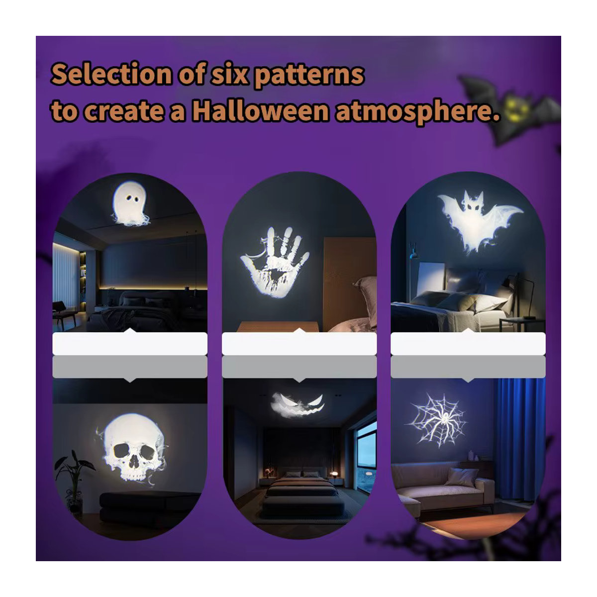 IEEYEEY USB-Projektorlicht Halloween Geisterschädel Schwarz LED-Projektorlampe mit umschaltbaren Mustern für Zimmer, Decke, Fenster und Wanddekoration - Bild 3