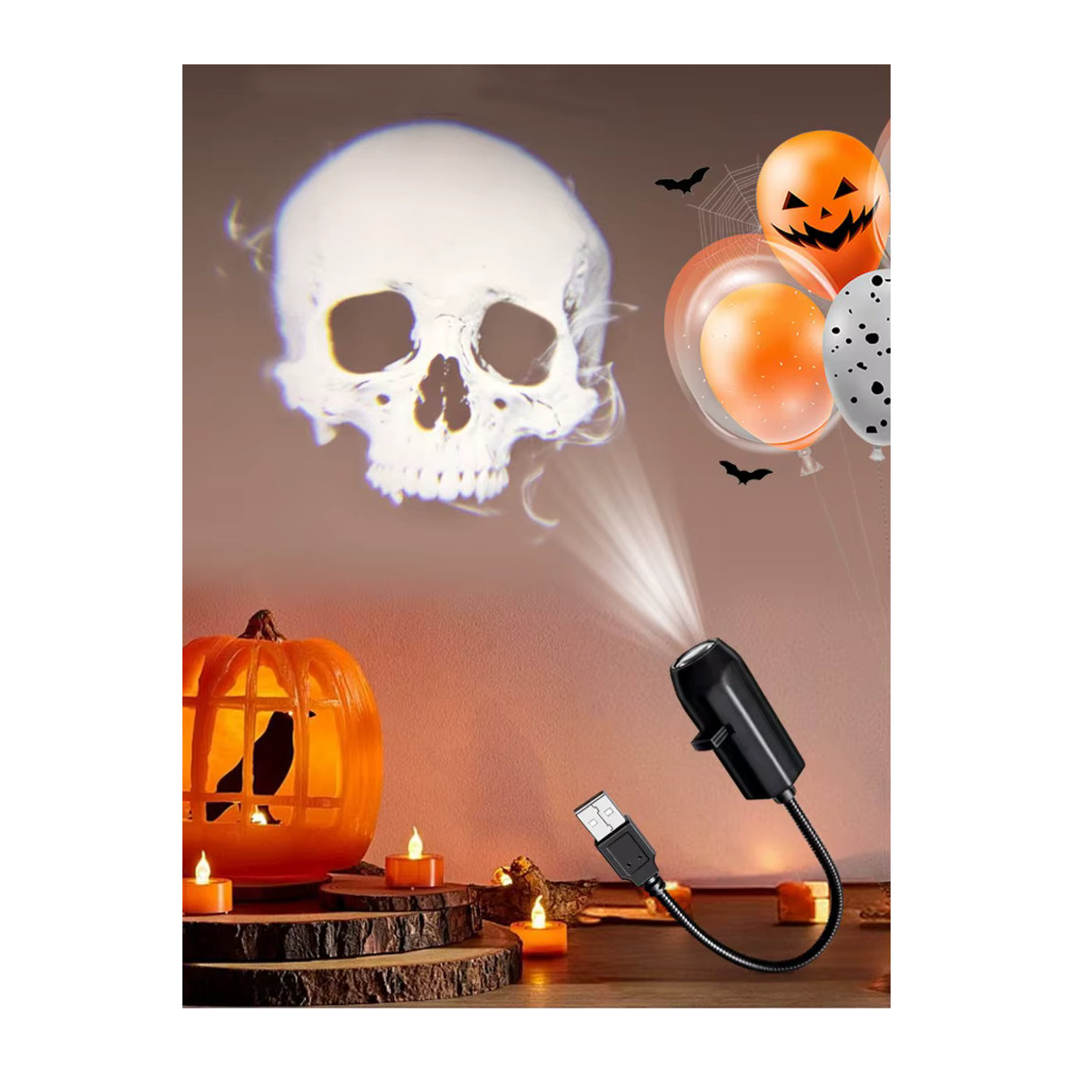 IEEYEEY USB-Projektorlicht Halloween Geisterschädel Schwarz LED-Projektorlampe mit umschaltbaren Mustern für Zimmer, Decke, Fenster und Wanddekoration - Bild 5