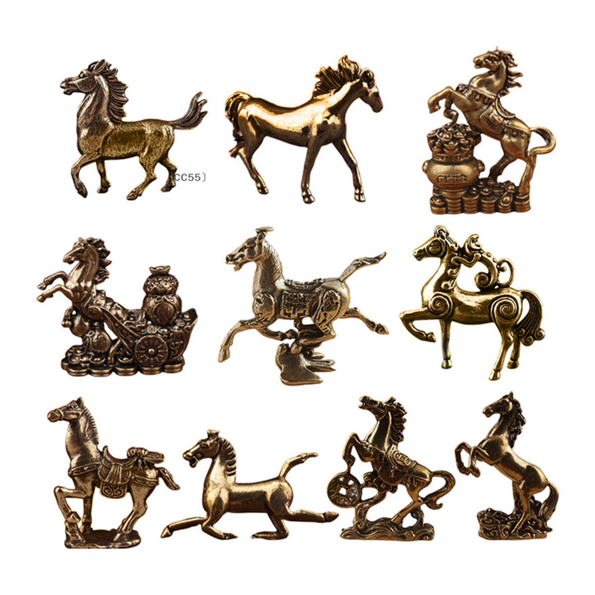 ieniaCC55 Messing Pferdefigur in Gold als Feng Shui Glücksstatue für dein Home Office oder Desktop als chinesisches Neujahr Sternzeichen Ornament - Bild 1