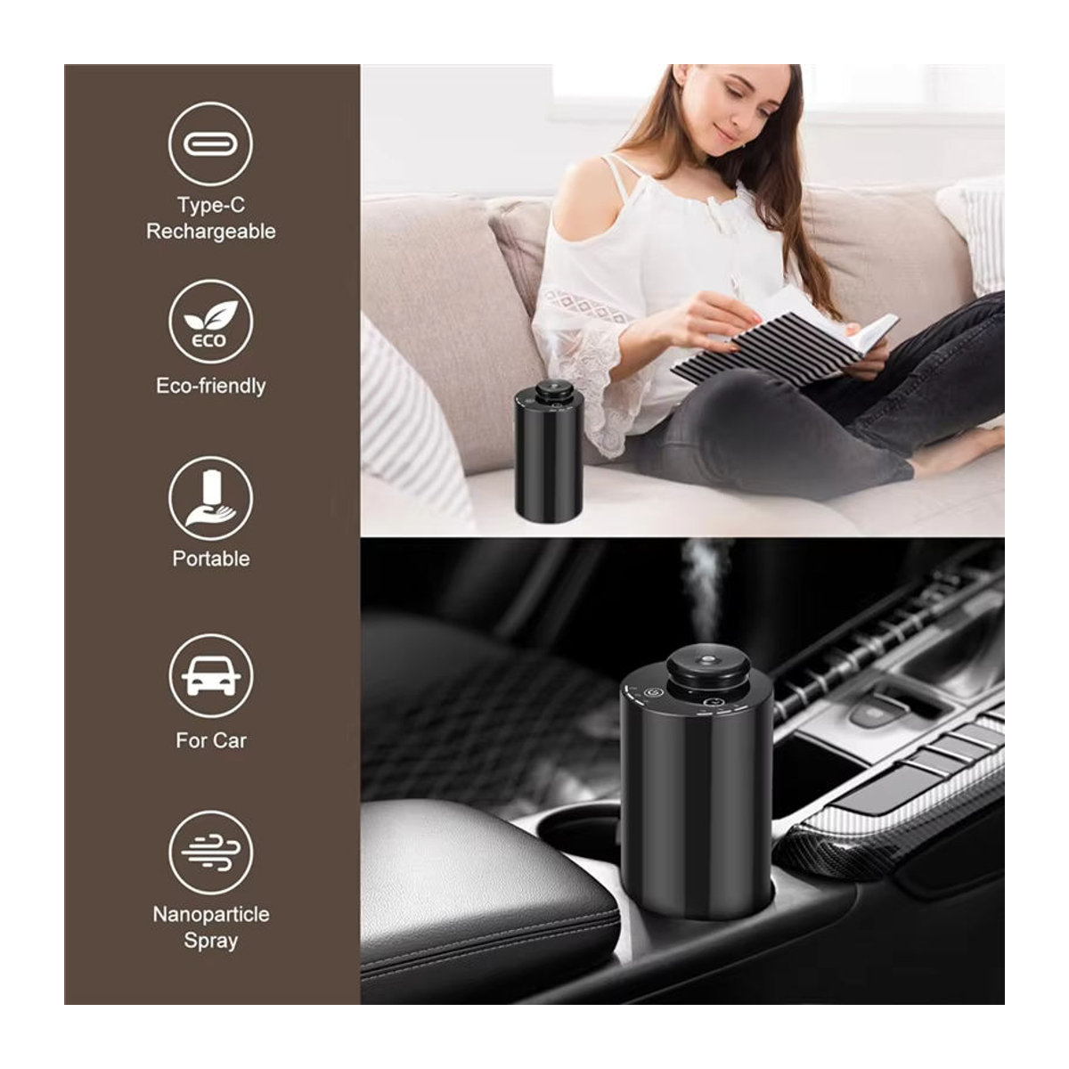 ifu A13I Wasserloser Diffusor für ätherische Öle in Schwarz mit 3 Nebelmodi, 4 Timer-Funktionen und 7-farbiger LED-Beleuchtung - Bild 2