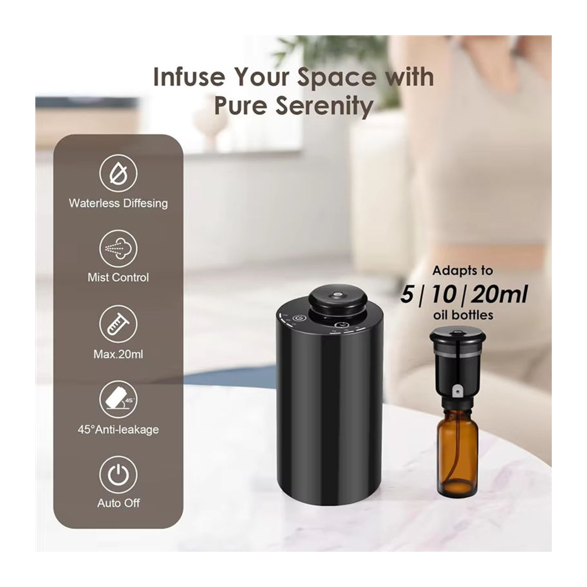 ifu A13I Wasserloser Diffusor für ätherische Öle in Schwarz mit 3 Nebelmodi, 4 Timer-Funktionen und 7-farbiger LED-Beleuchtung - Bild 5
