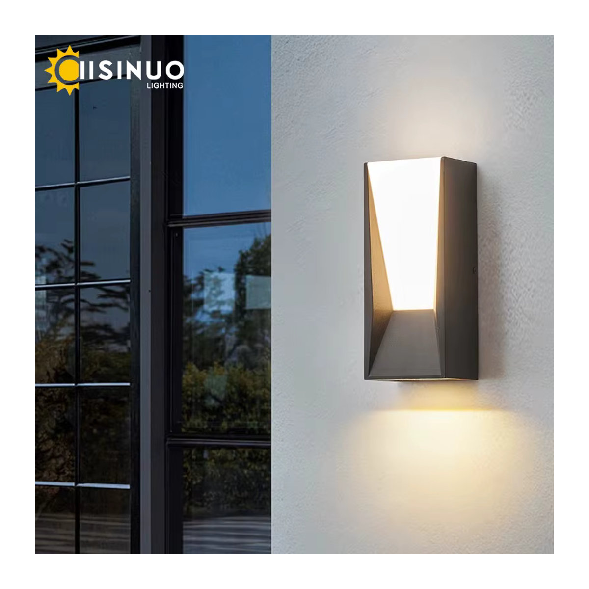 IISINUO Außenwandleuchte aus Aluminium mit PIR-Sensor in Schwarz und warmweißem Licht für Garten, Veranda und Balkon - Bild 2