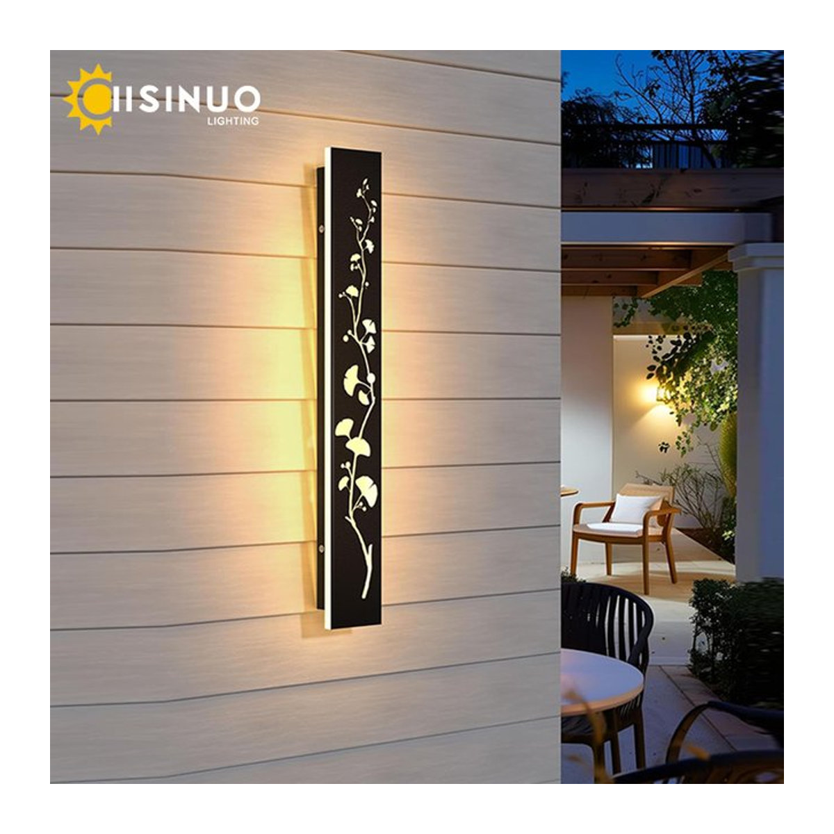 IISINUO Außenwandleuchte aus Edelstahl mit Lotusmuster in Schwarz, IP65 wasserdicht, moderne Wandleuchte für Garten und Außenbereich - Bild 1