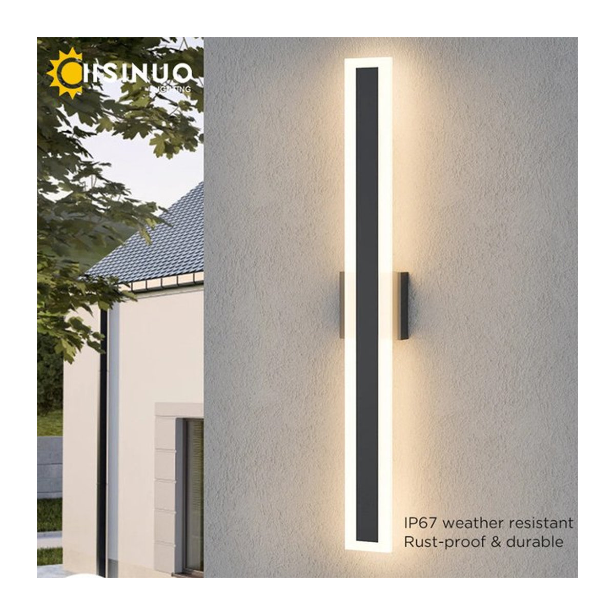 IISINUO Edelstahl Wandleuchte Schwarz Warmweiß Minimalistisch für Außenbereich und Garten - Bild 1