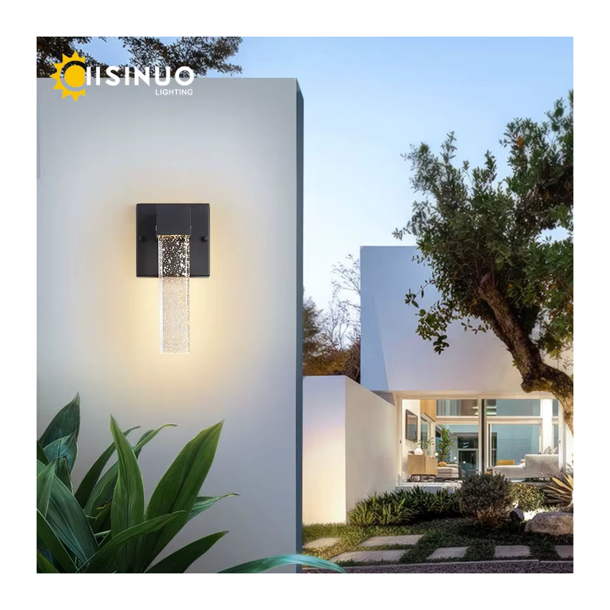 IISINUO LED Außenwandleuchte aus Aluminium in Schwarz mit Kristall-Design, IP65 wasserdicht, warmweißes Licht für Garten und Balkon - Bild 2