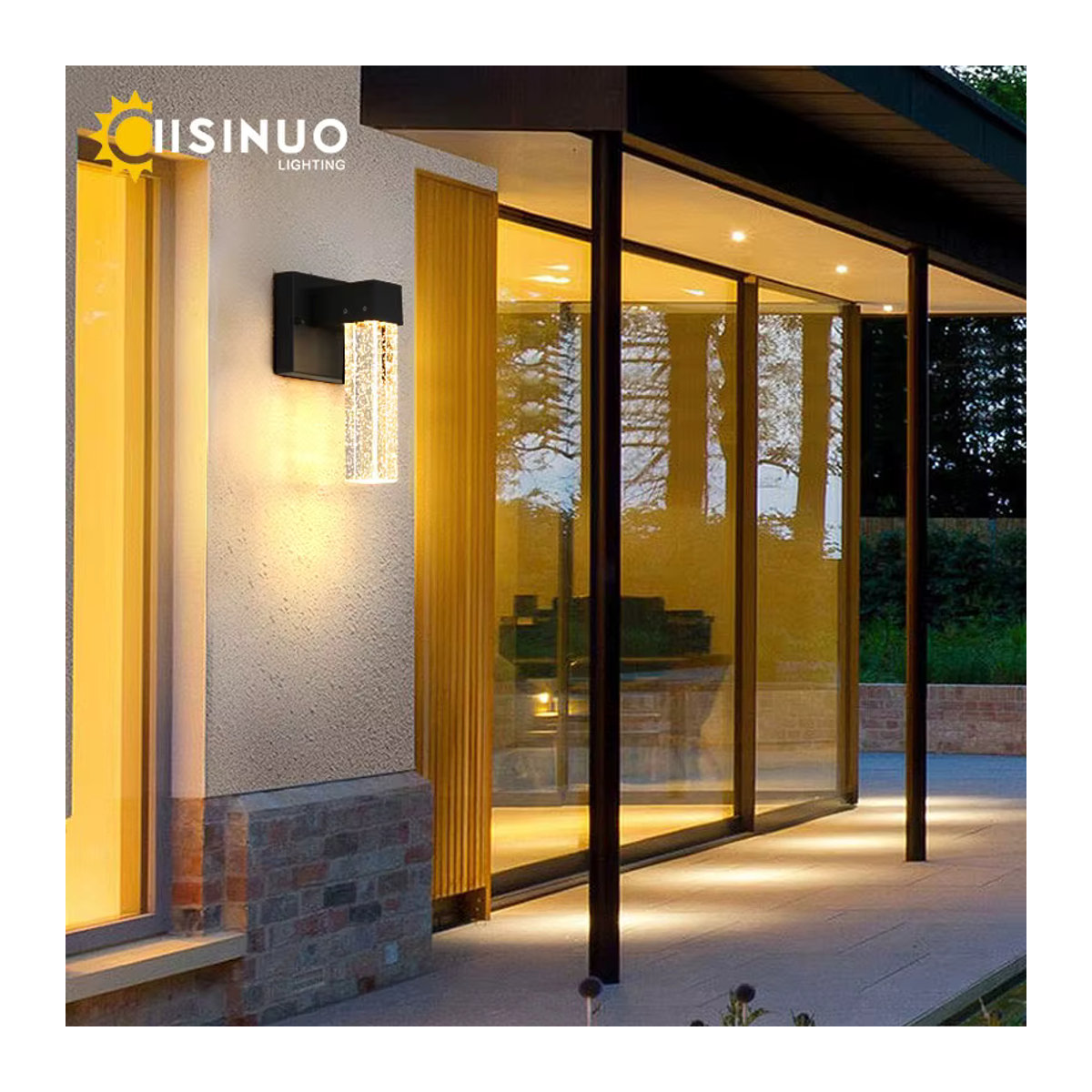IISINUO LED Außenwandleuchte aus Aluminium in Schwarz mit Kristall-Design, IP65 wasserdicht, warmweißes Licht für Garten und Balkon - Bild 5