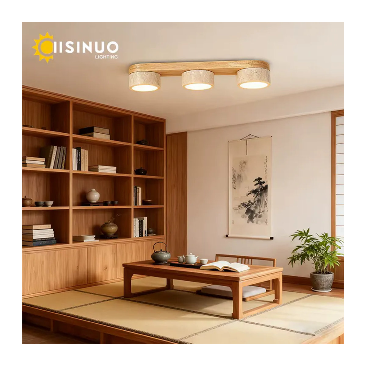 IISINUO LED Deckenlampe aus Travertin Naturstein im Wabi Sabi Design, minimalistisch, Beige/Braun - Bild 1