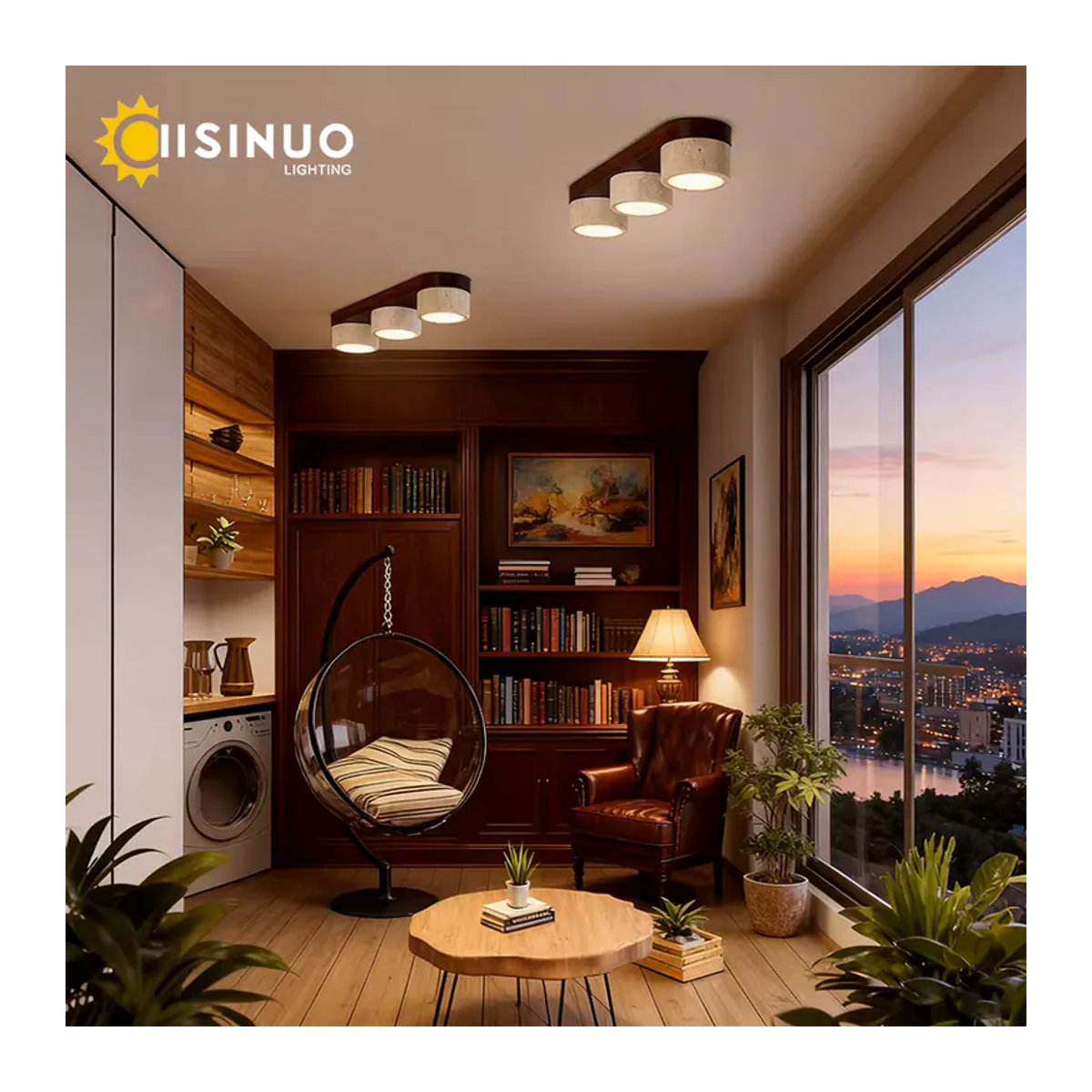 IISINUO LED Deckenlampe aus Travertin Naturstein im Wabi Sabi Design, minimalistisch, Beige/Braun - Bild 2