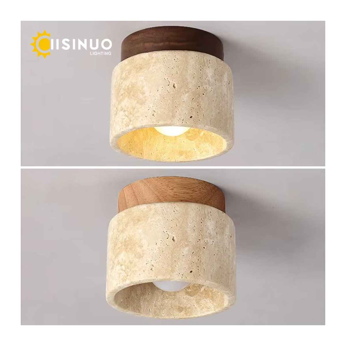IISINUO LED-Deckenleuchte im japanischen Stil aus Stein und Holz in Beige, rund und minimalistisch - Bild 4
