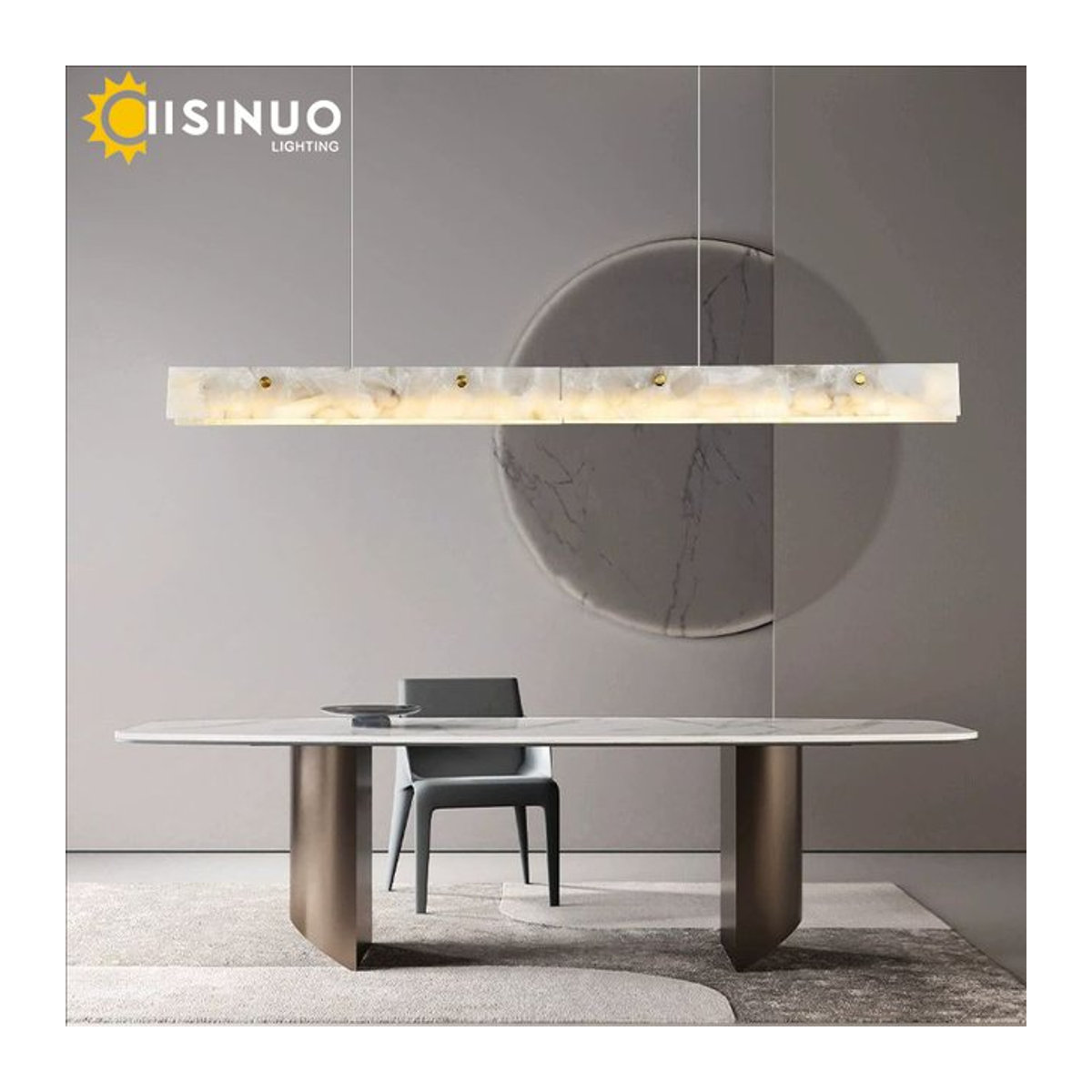 IISINUO LED Pendelleuchte aus natürlichem Marmor in Beige, minimalistische lineare Deckenleuchte für Kücheninsel und Esszimmer - Bild 1