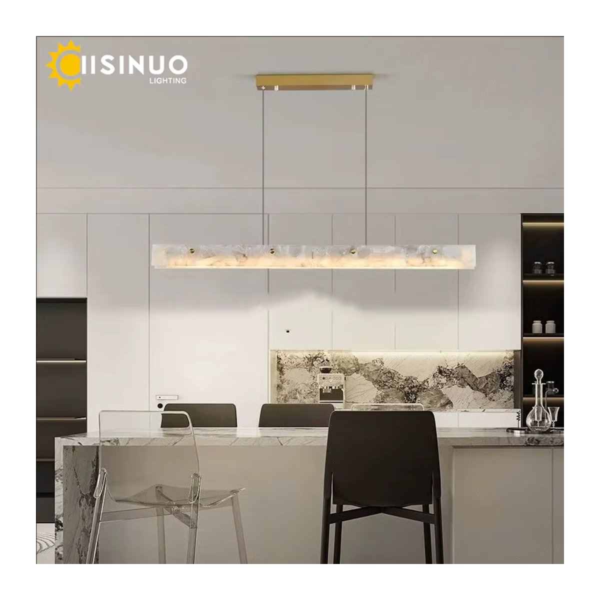 IISINUO LED Pendelleuchte aus natürlichem Marmor in Beige, minimalistische lineare Deckenleuchte für Kücheninsel und Esszimmer - Bild 2