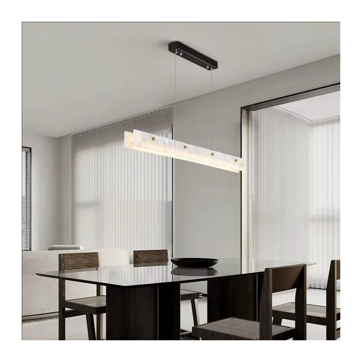 IISINUO LED Pendelleuchte aus natürlichem Marmor in Beige, minimalistische lineare Deckenleuchte für Kücheninsel und Esszimmer - Bild 3