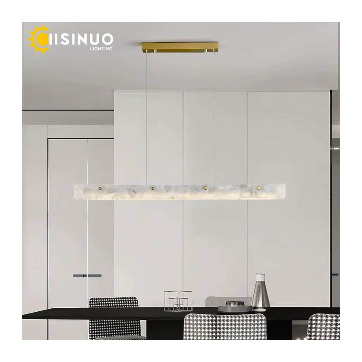 IISINUO LED Pendelleuchte aus natürlichem Marmor in Beige, minimalistische lineare Deckenleuchte für Kücheninsel und Esszimmer - Bild 4