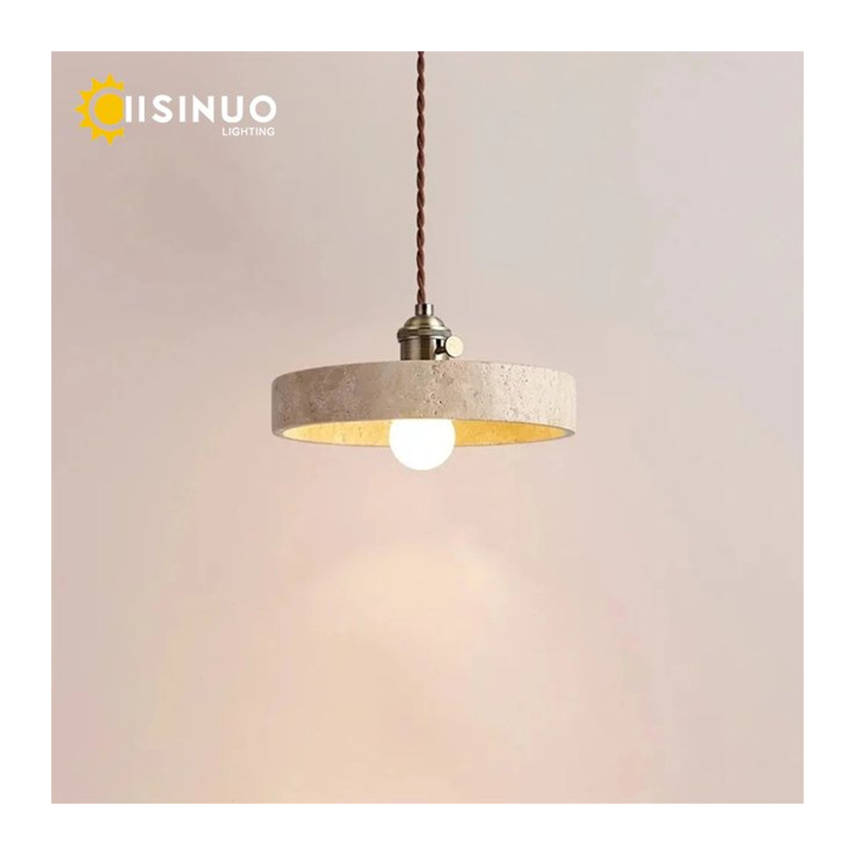 IISINUO Pendelleuchte aus gelbem Travertin Naturstein im minimalistischen Wabi Sabi Design, Durchmesser: 21 cm, E14 Fassung - Bild 1