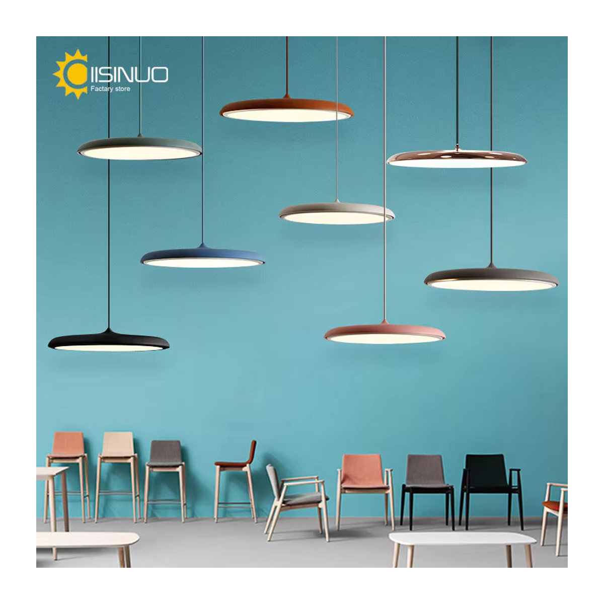 IISINUO Pendelleuchte aus Metall im UFO-Design, moderne industrielle Hängeleuchte in Weiß mit verstellbaren Schnüren für Café, Bistro oder Zuhause - Bild 2